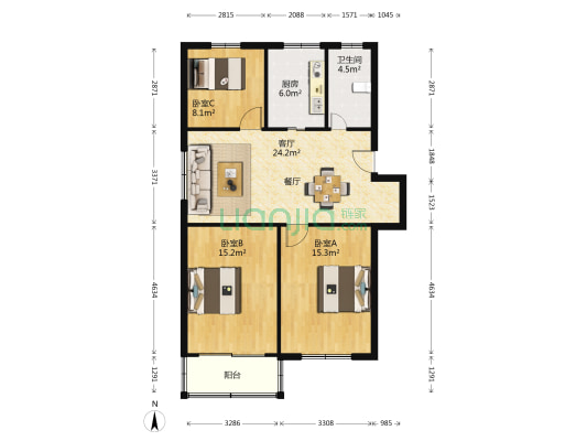 金叶小区 3室1厅1卫 97平方