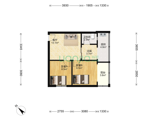 银沙正街66号 2室1厅1卫 54平方