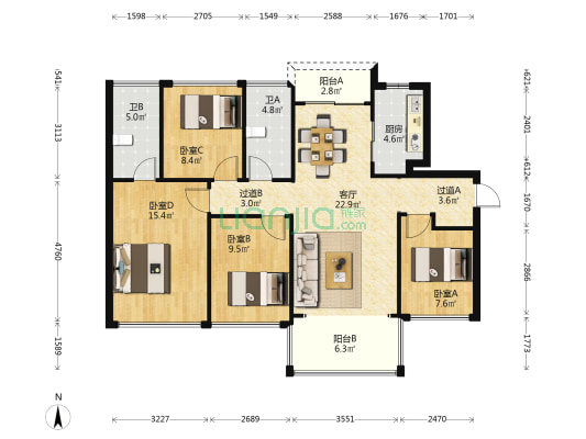 龙光玖龙山 4室1厅2卫 106平方