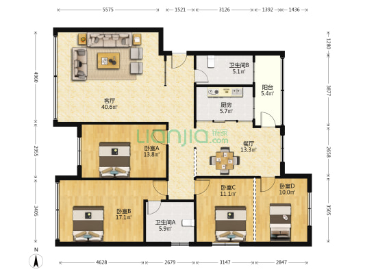 中铁十五局集团有限公司昆明办事处 4室2厅2卫 142平方