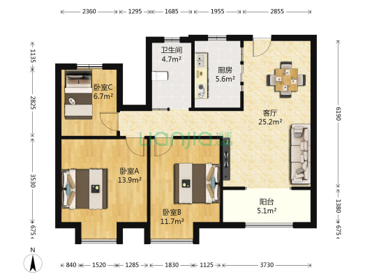中南锦城 3室1厅1卫 84平方