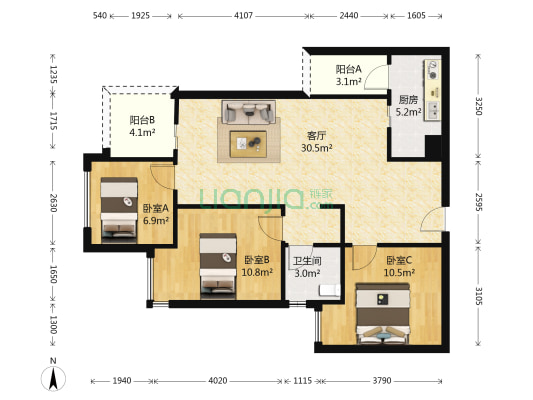 金辉御江府 3室1厅1卫 86平方