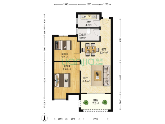 英澜名郡 2室2厅1卫 78平方