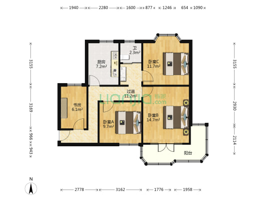 杨南新村 4室0厅1卫 88平方