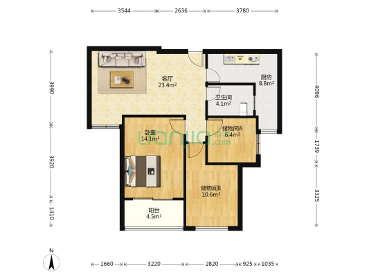 和泰家园北区 1室1厅1卫 94平方