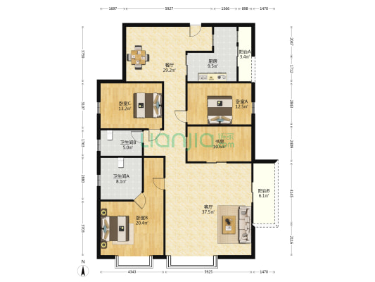 福州豪庭 4室2厅2卫 201平方