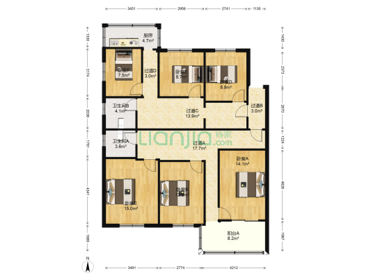 莲柏新村 6室0厅2卫 132平方
