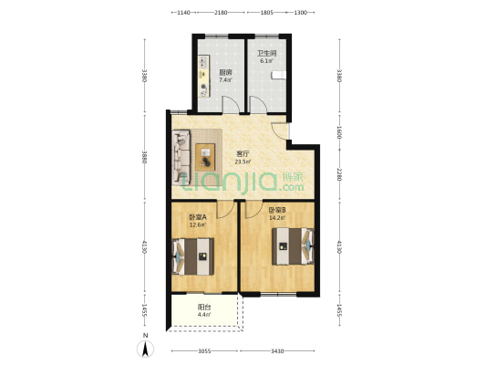 广嘉·滨海花园 2室1厅1卫 82平方