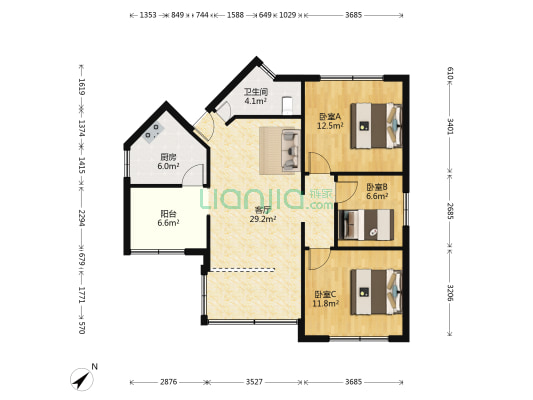 峨眉南路一段13号 3室1厅1卫 91平方