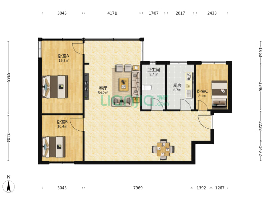 蟠桃宫路4号 3室1厅1卫 120平方