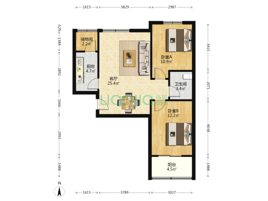 华冠园 2室1厅1卫 88平方