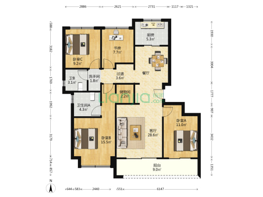 宜和东方 4室1厅3卫 127平方
