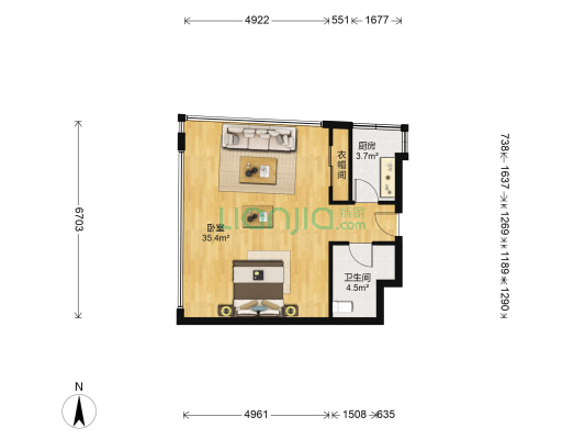 钱江国际时代广场 1室0厅1卫 72平方