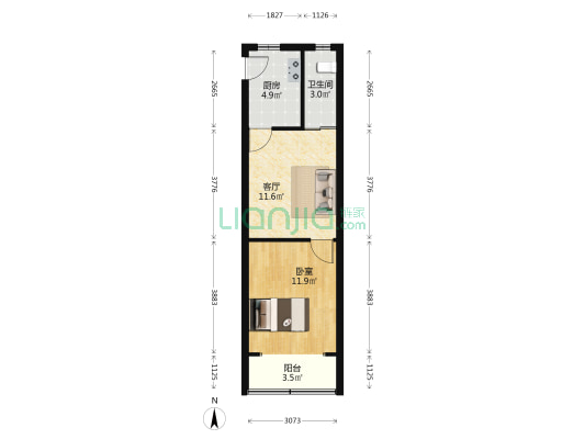 密云路250弄 1室1厅1卫 45平方