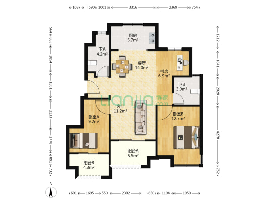 石榴湘湖湾 3室2厅2卫 94平方
