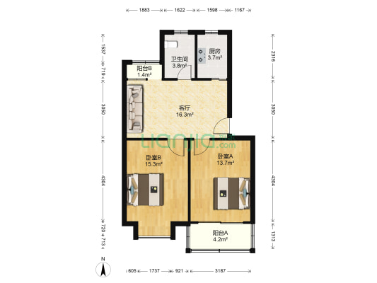 富强新苑二区 2室1厅1卫 70平方
