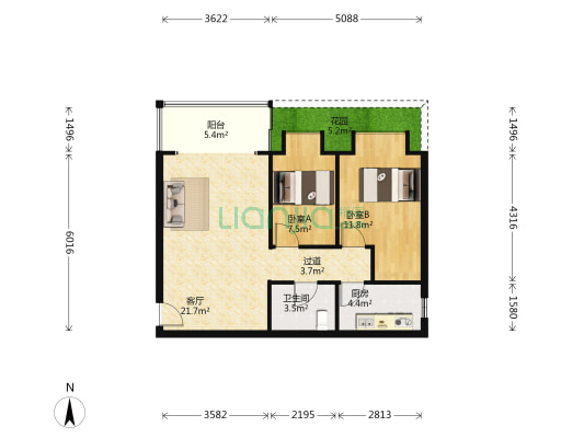 花香九里 2室1厅1卫 65平方