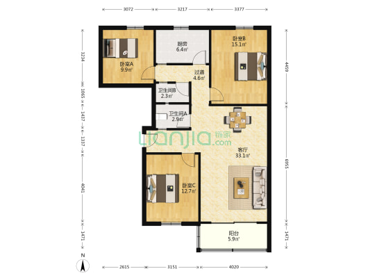 蚕种所宿舍 3室1厅2卫 108平方