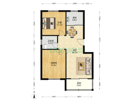 永安路88号 1室1厅1卫 90平方