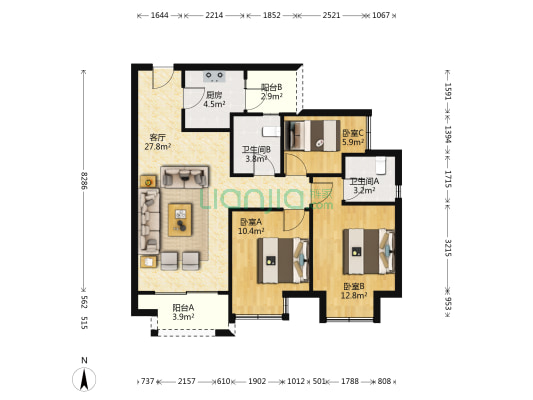 洺悦国际 3室1厅2卫 97平方