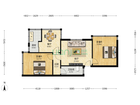 盐务街86号院 2室2厅1卫 70平方