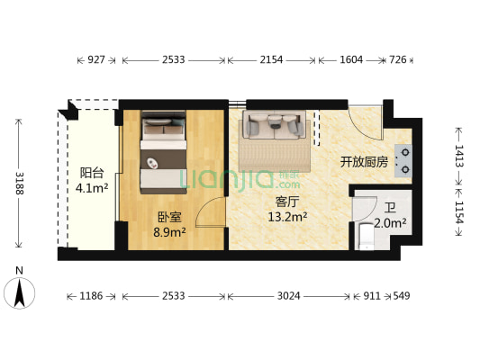 世纪豪门 1室1厅1卫 38平方