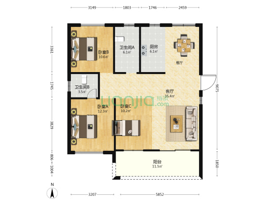 融侨锦江玖里 3室1厅2卫 118平方