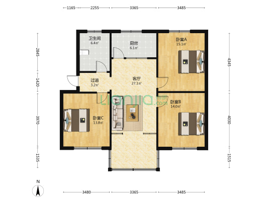 翠园路小区 3室1厅1卫 100平方