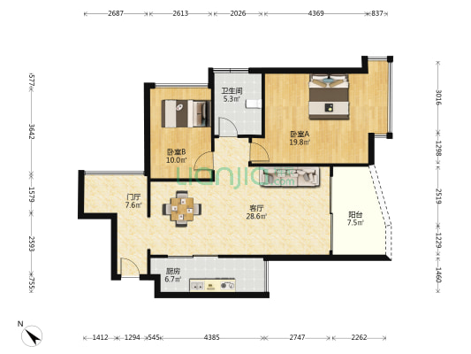 花城广场 2室1厅1卫 87平方