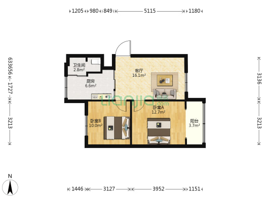 望城路27号 2室1厅1卫 59平方