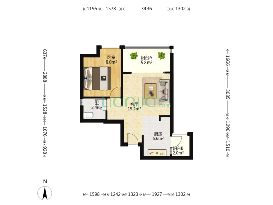 国一梦巢 1室1厅1卫 58平方