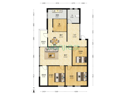 红旗六巷 3室2厅1卫 132平方