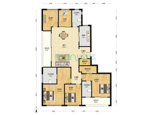 滨江天澜海岸 5室1厅3卫 199平方