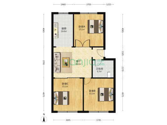 东二街26号 3室1厅1卫 95平方