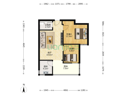 领地国际 2室1厅1卫 73平方
