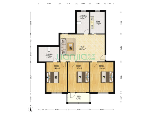 杨泰苑 3室1厅2卫 113平方