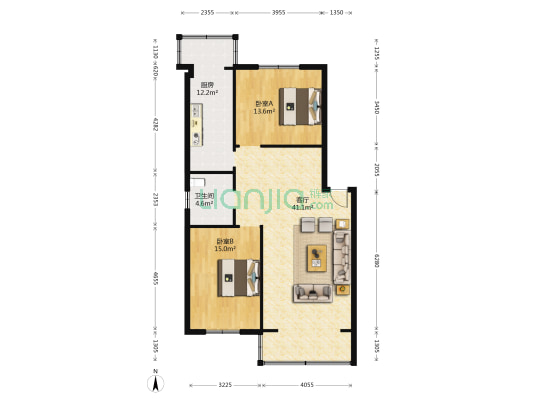 康派 2室1厅1卫 149平方