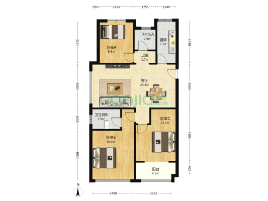 中房·卓越府 3室1厅2卫 115平方