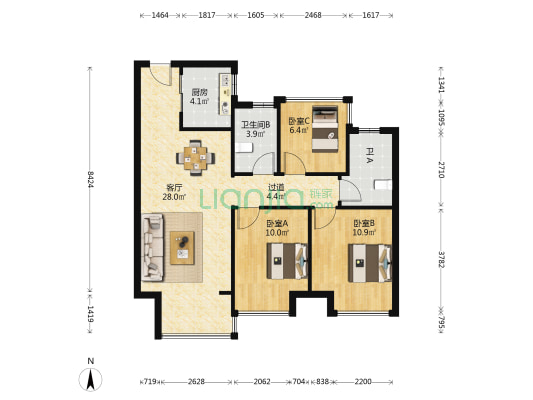 杭越府 3室1厅2卫 89平方