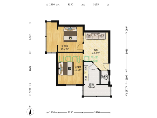 玉林中横巷4号 2室1厅1卫 61平方