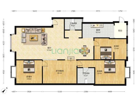 欣星源 4室1厅2卫 166平方