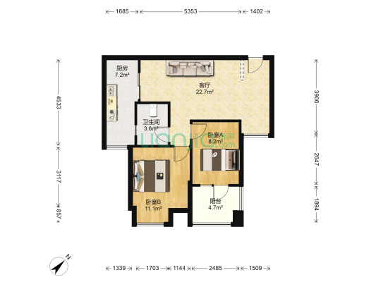福星惠誉福星华府K1 2室1厅1卫 76平方