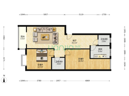 佳美新居 2室1厅2卫 92平方