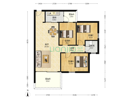 金阁苑 3室1厅1卫 92平方