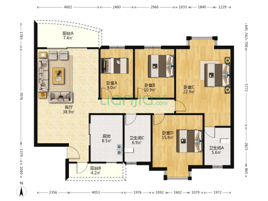 广信花园 4室1厅2卫 154平方