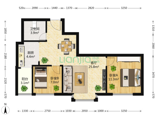 韵景小区 2室1厅1卫 76平方