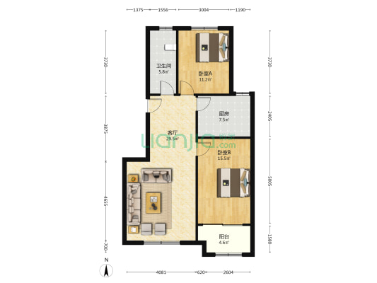 雁阳馨居 2室1厅1卫 97平方