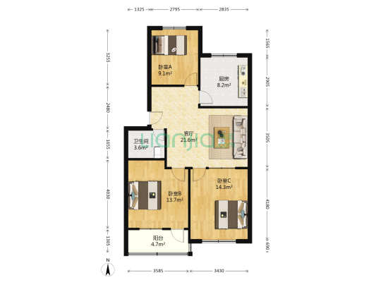 新华小区 3室1厅1卫 87平方