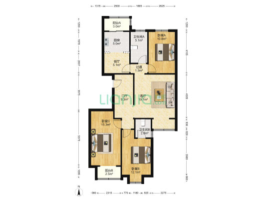 东方源龙 3室2厅2卫 122平方