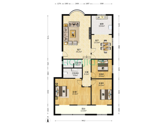 市政设计院小区 3室2厅2卫 169平方